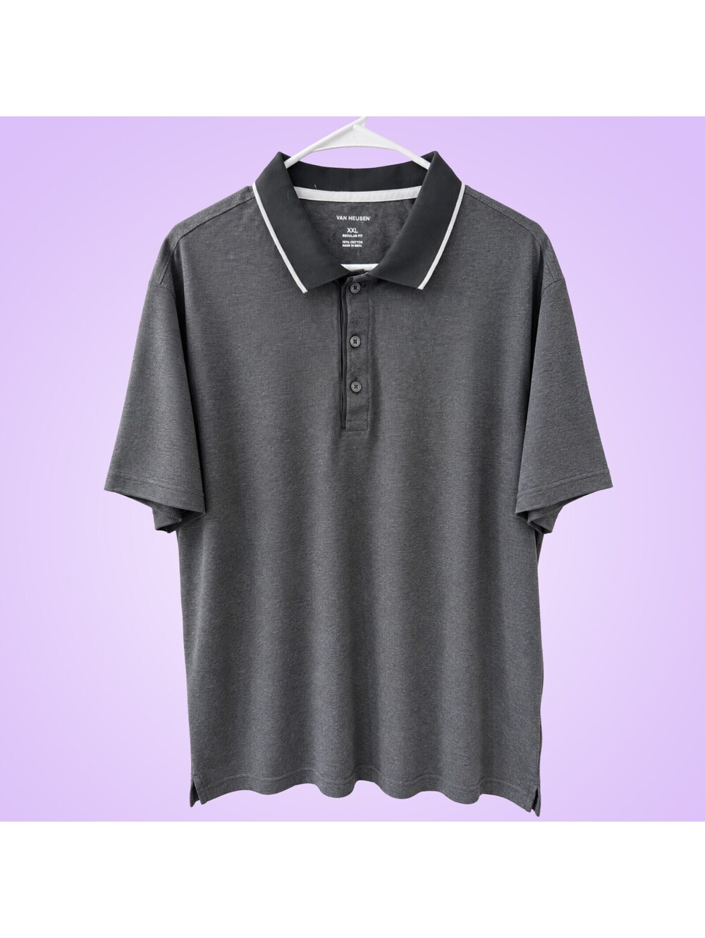Van Heusen Men's XXL Charcoal Gray Cotton Polo Tipped Collar Regular Fit